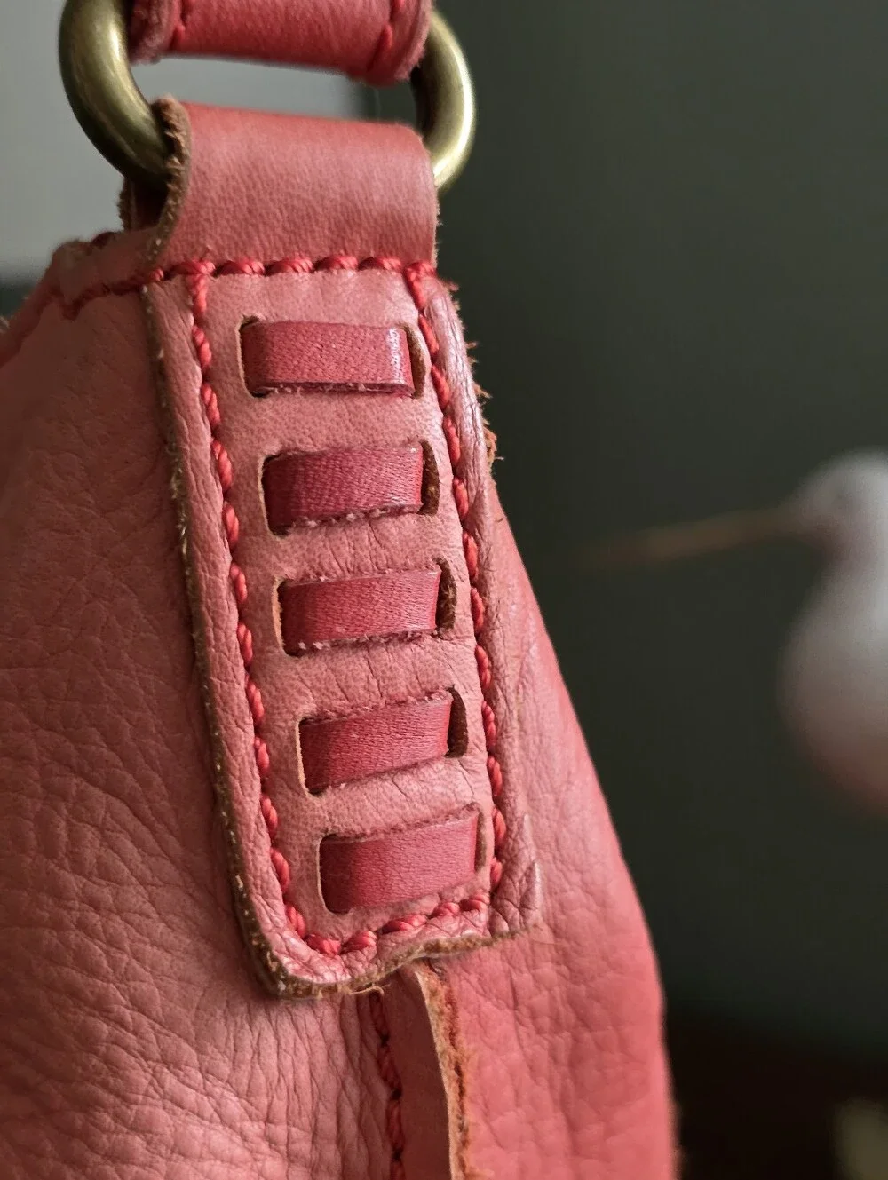 Lucky Brand Leather Hobo Crossbody Bag Coral Pink Fringe Tassels Slouch Boho